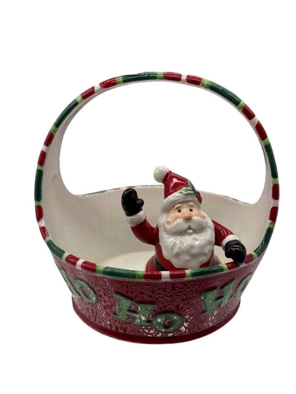 Holiday Home Fitz & Floyd 2007 Ceramic Christmas Santa Basket Ho Ho Ho Design